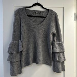 Grey Ruffle Sleeve Long Sleeve Knit
